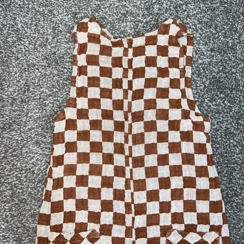 Rylee + Cru - Linen Jumpsuit - Camel Checkered Toddler Jumpsuit